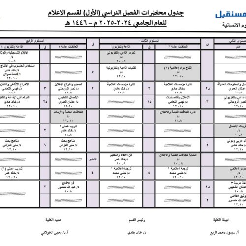 الجداول الدراسية للعام الجامعي 2024-2025م