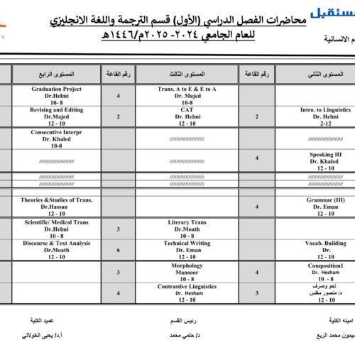 الجداول الدراسية للعام الجامعي 2024-2025م