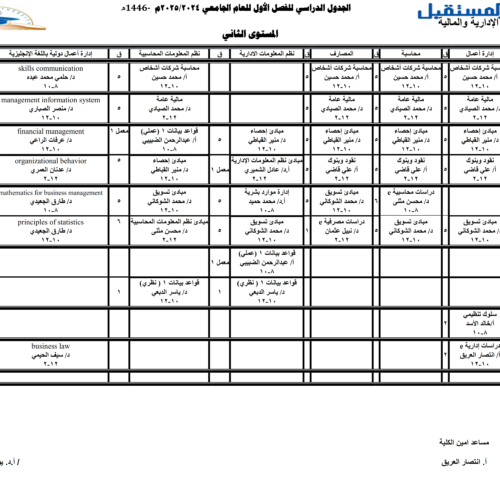 الجداول الدراسية للعام الجامعي 2024-2025م